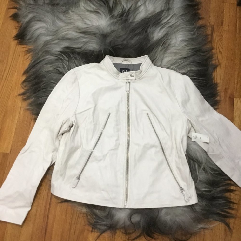 GAP White Zip-Front Leather Jacket